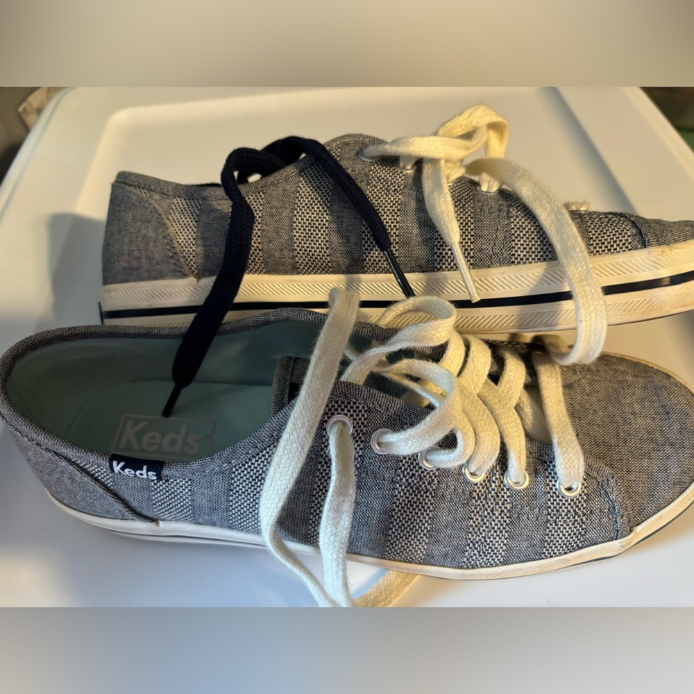Keds Size 7‎ Women’s Navy Blue And White Pattern In EUC  WF54698